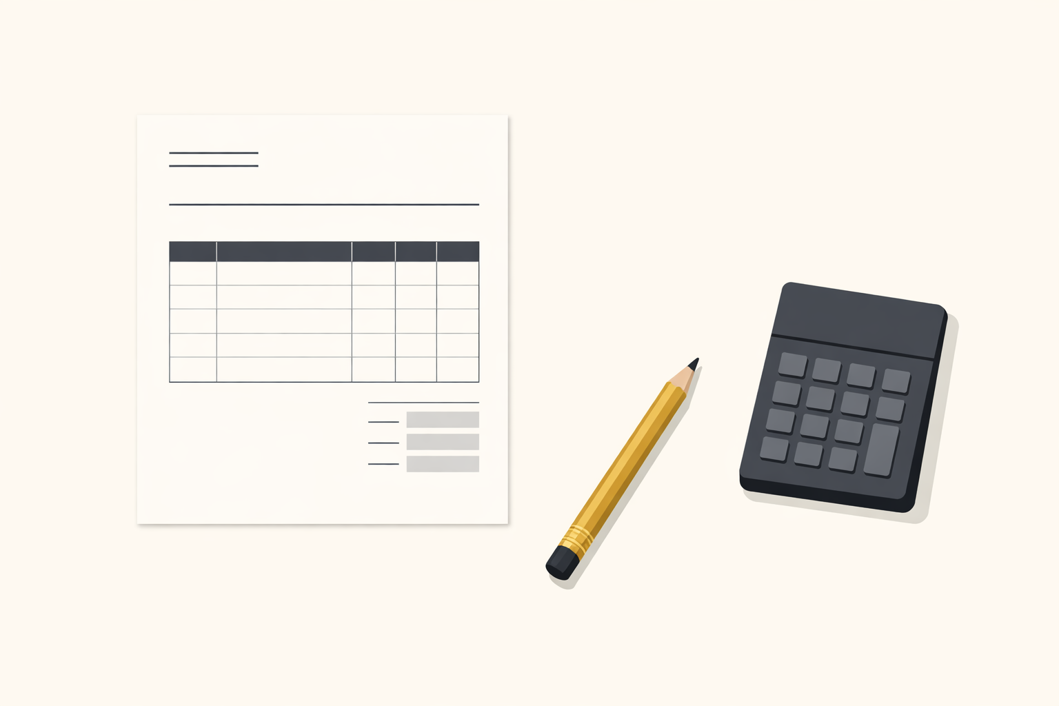 Illustration : une feuille de devis et une calculatrice sur un bureau